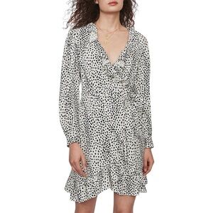 Maje Rosana Ruffled Animal-Print Wrap Dress Cream & Black Sz S NWT